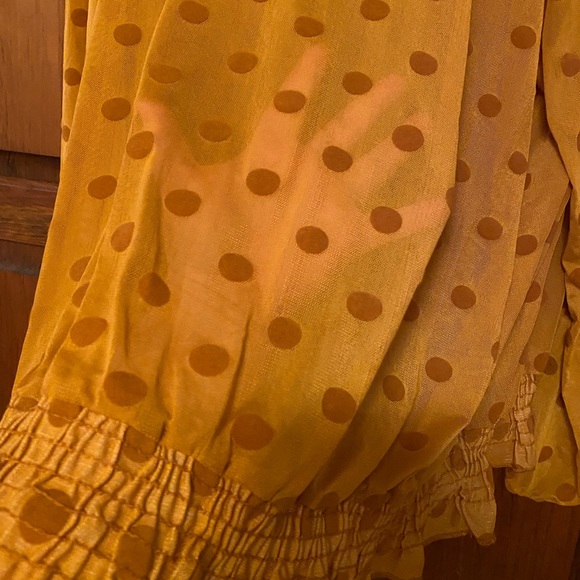 George Mustard Yellow Long Sleeve Top, sheer top with long sleeves, polka dot - Picture 4 of 4